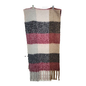 NWT‎ Cottonseed Black Check Oversized Fringe Shawl Scarf Women's Size 20"x38"